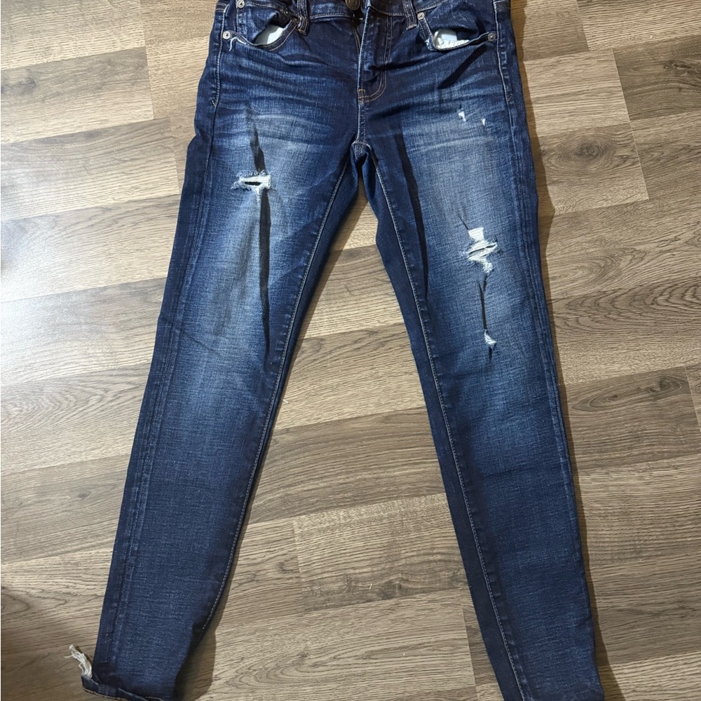 American Eagle Outfitters Dark Blue Distressed Skinny Jeans